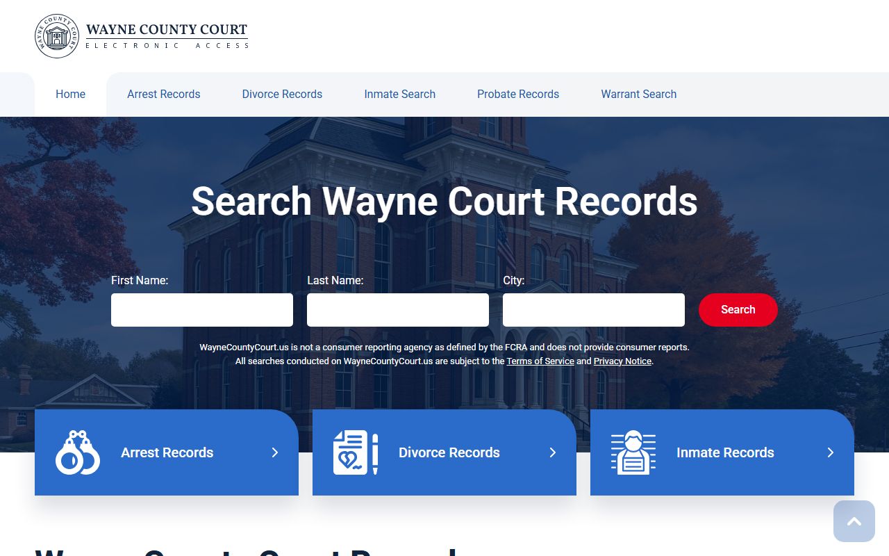 Wayne County Court website for Detroit divorce records