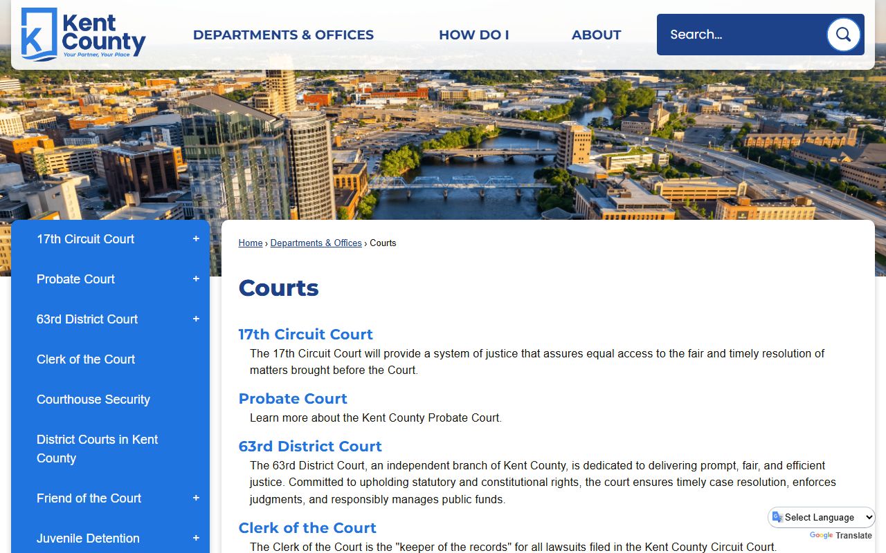 Kent County Courts page serving Grand Rapids divorce records