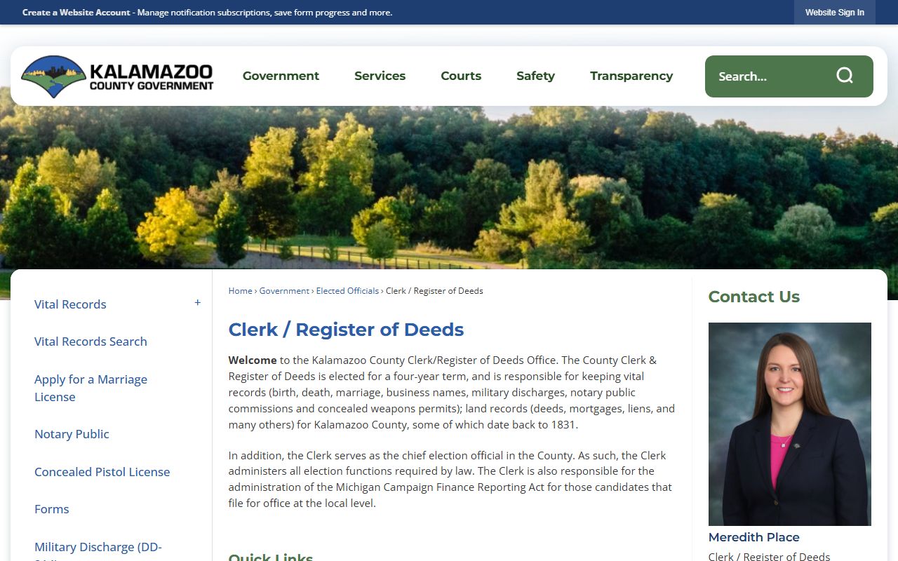 Kalamazoo County Clerk website for divorce records requests