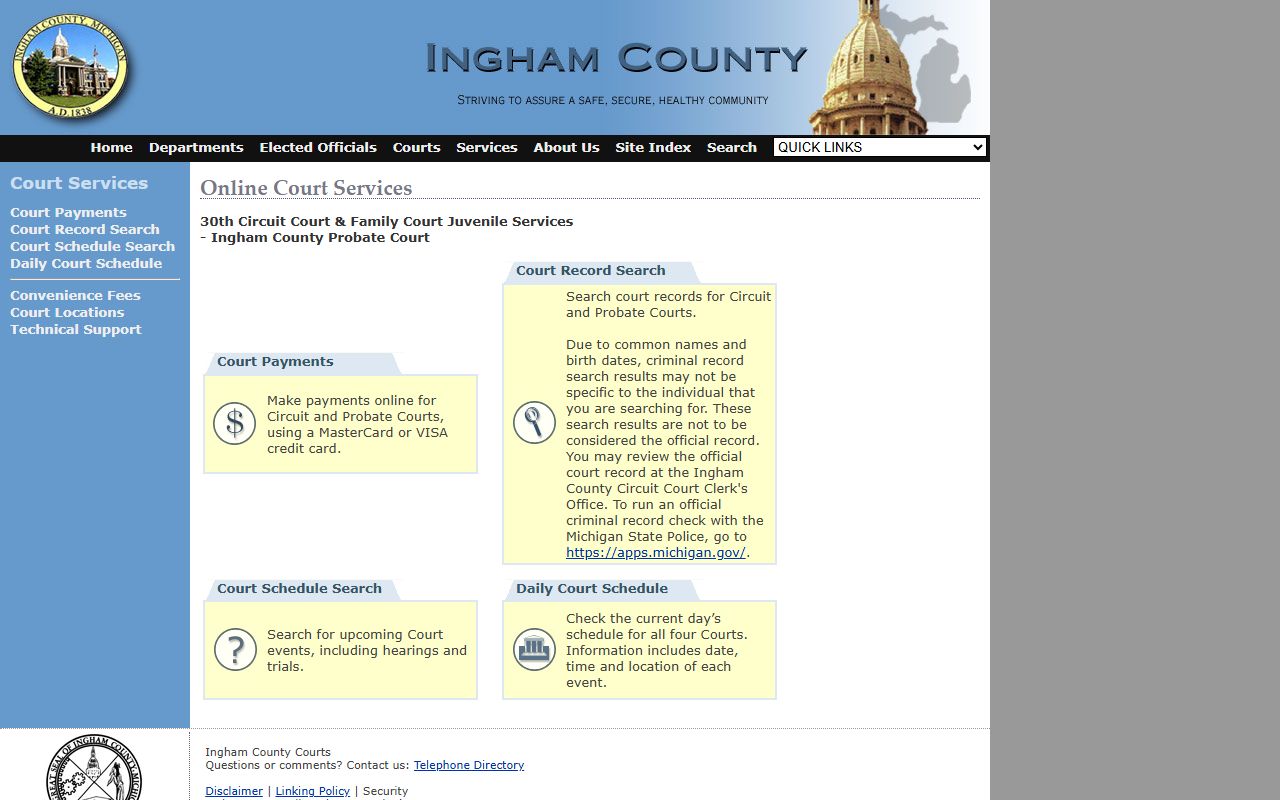 Ingham County free online court records search serving Lansing residents