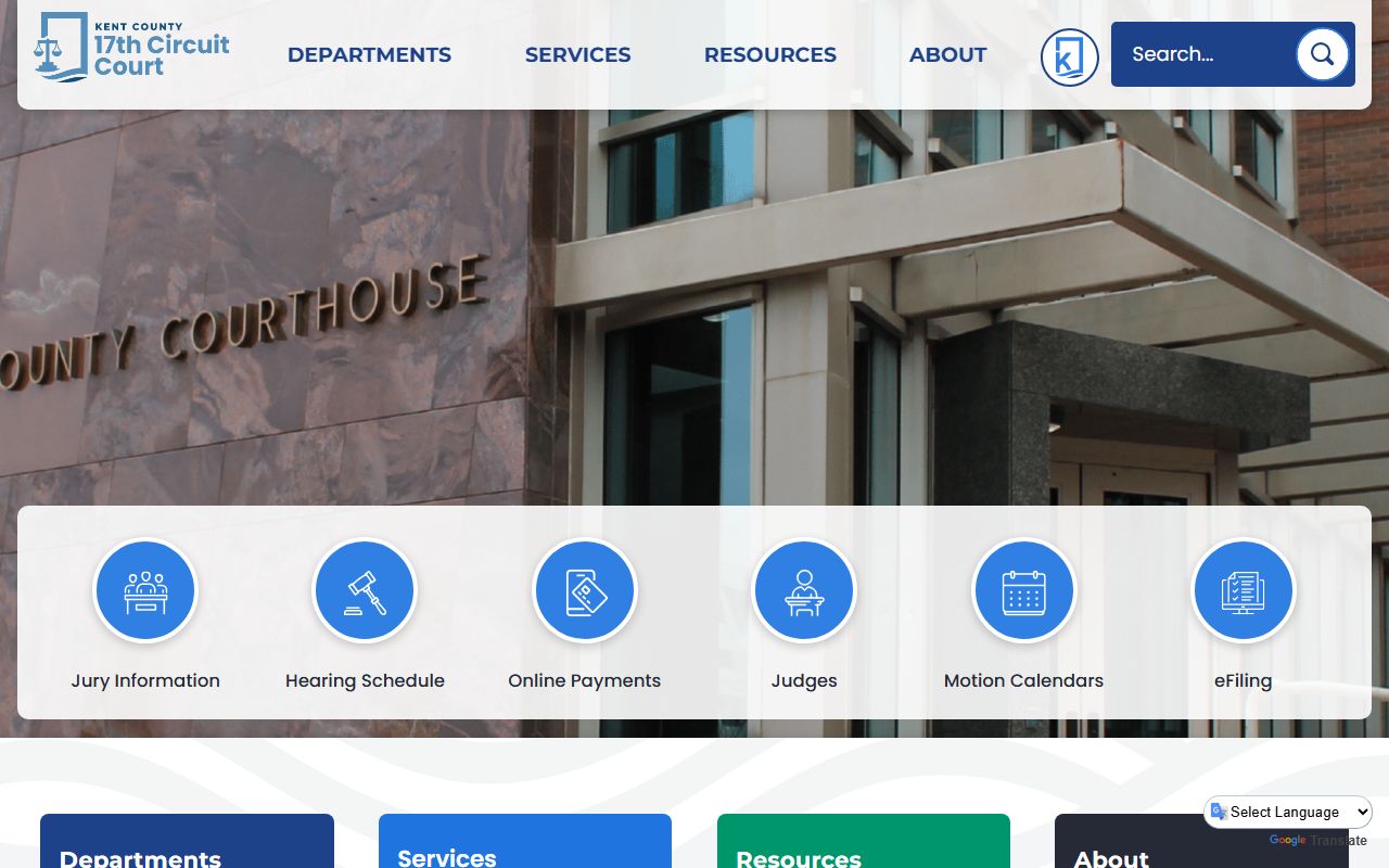 Kent County 17th Circuit Court page with Family Division procedures and divorce case resources