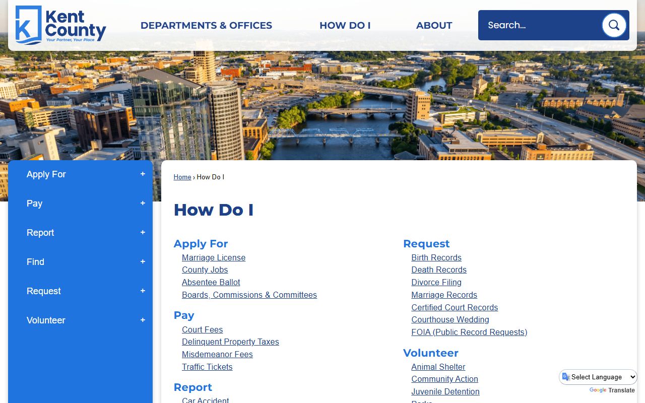 AccessKent Online Services portal for Kent County court records and certified divorce judgments