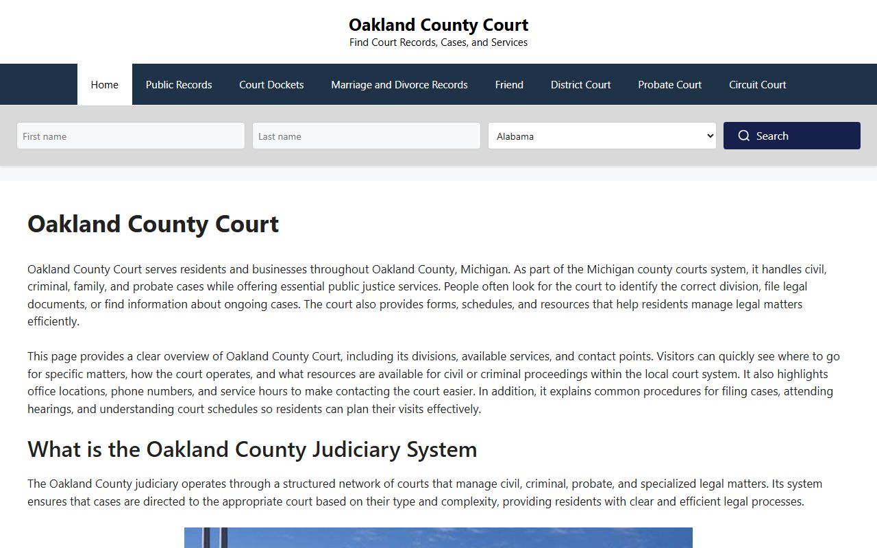 Oakland County Courts website with information about the 6th Judicial Circuit Family Division