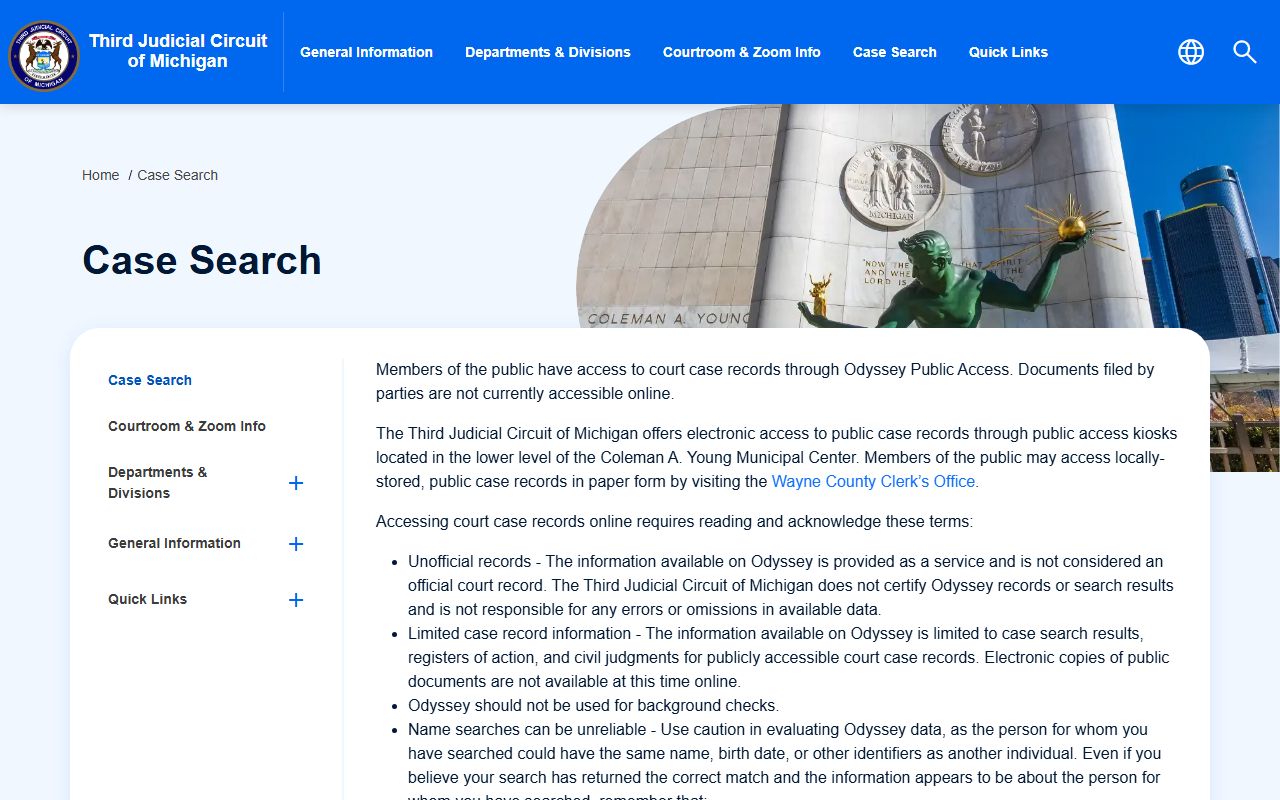 Wayne County Odyssey Public Access OPA online case search for divorce records