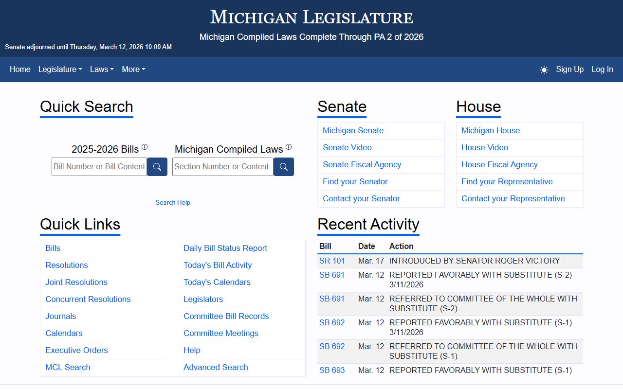 Michigan Legislature website showing MCL statutes related to divorce
