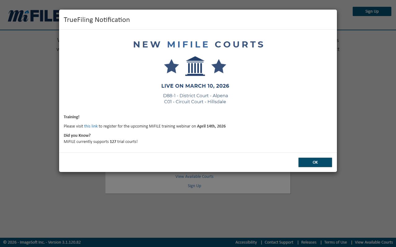 MiFILE Michigan electronic filing system for court documents